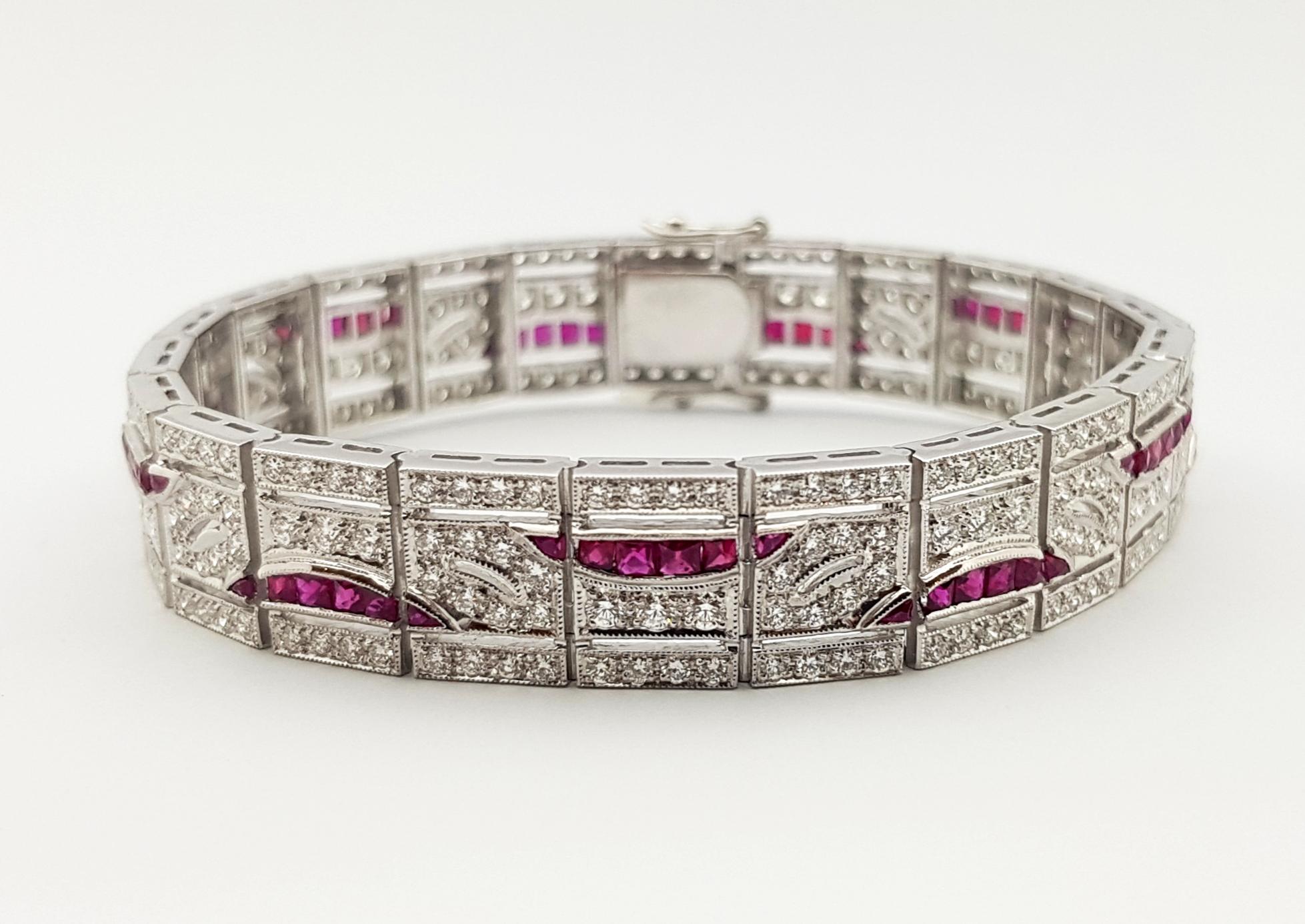 Ruby with Diamond Bracelet Set in 18 Karat White Gold Settings For Sale 1