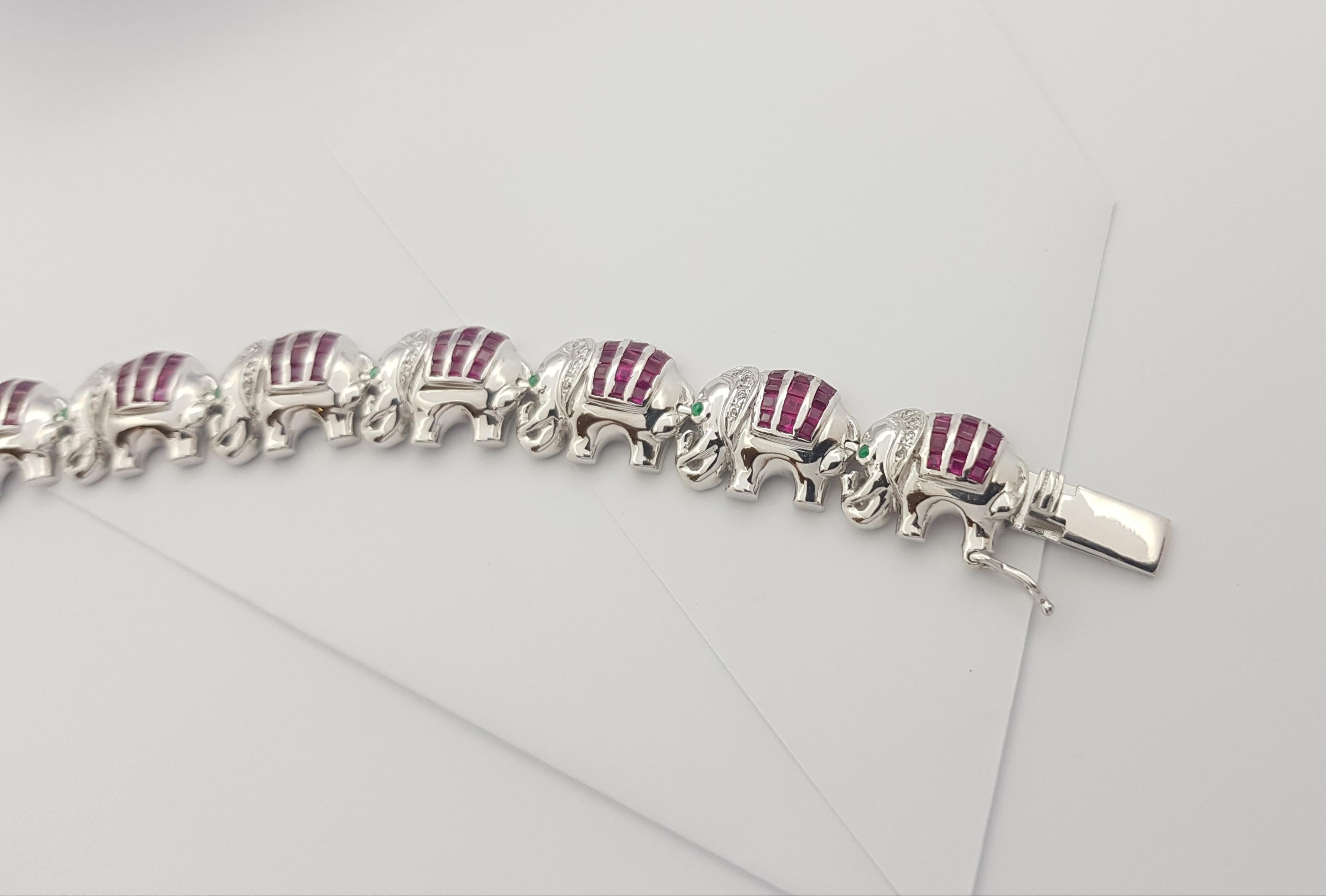 Ruby with Diamond Bracelet Set in 18 Karat White Gold Settings For Sale 2