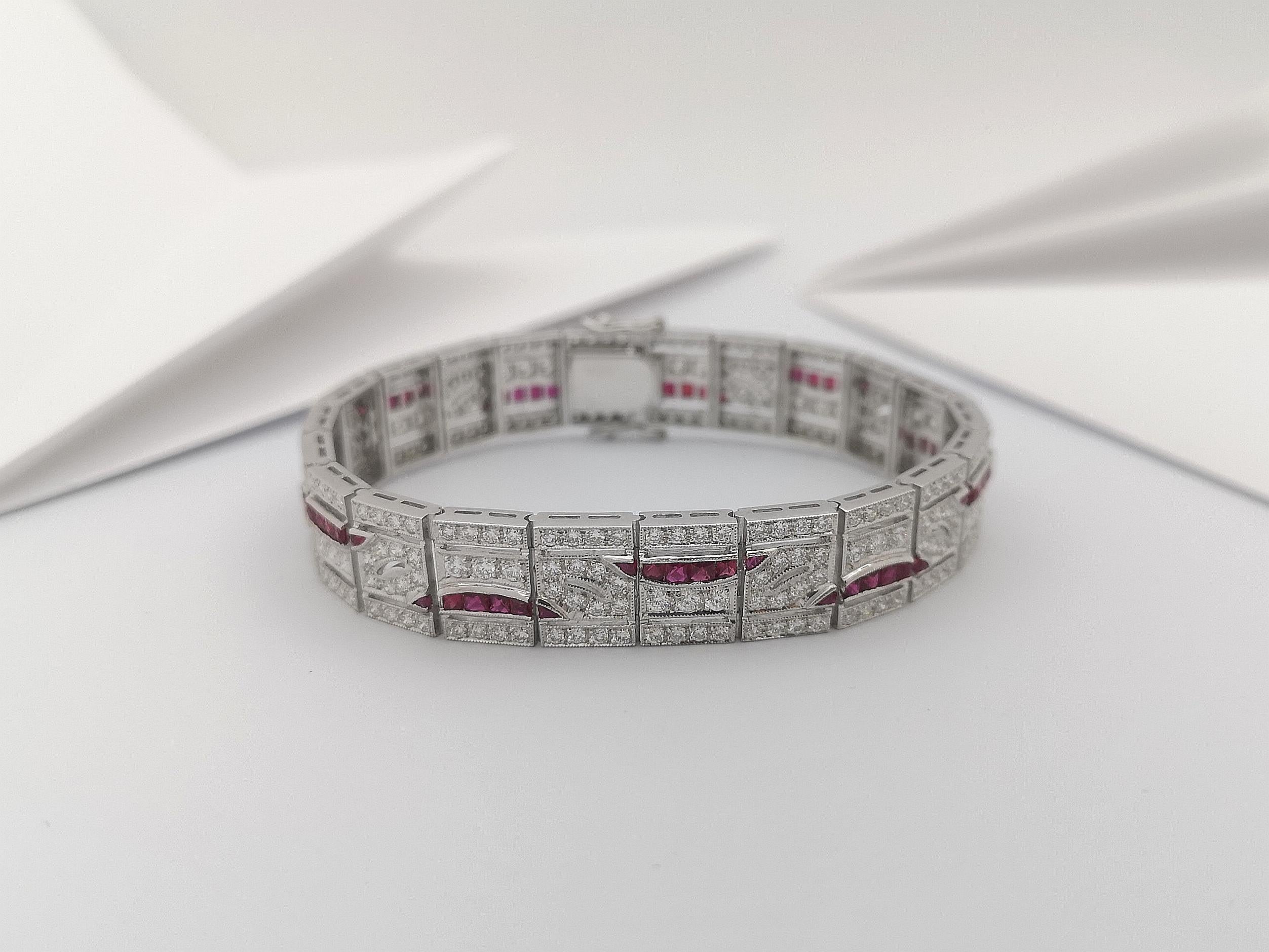 Ruby with Diamond Bracelet Set in 18 Karat White Gold Settings For Sale 2