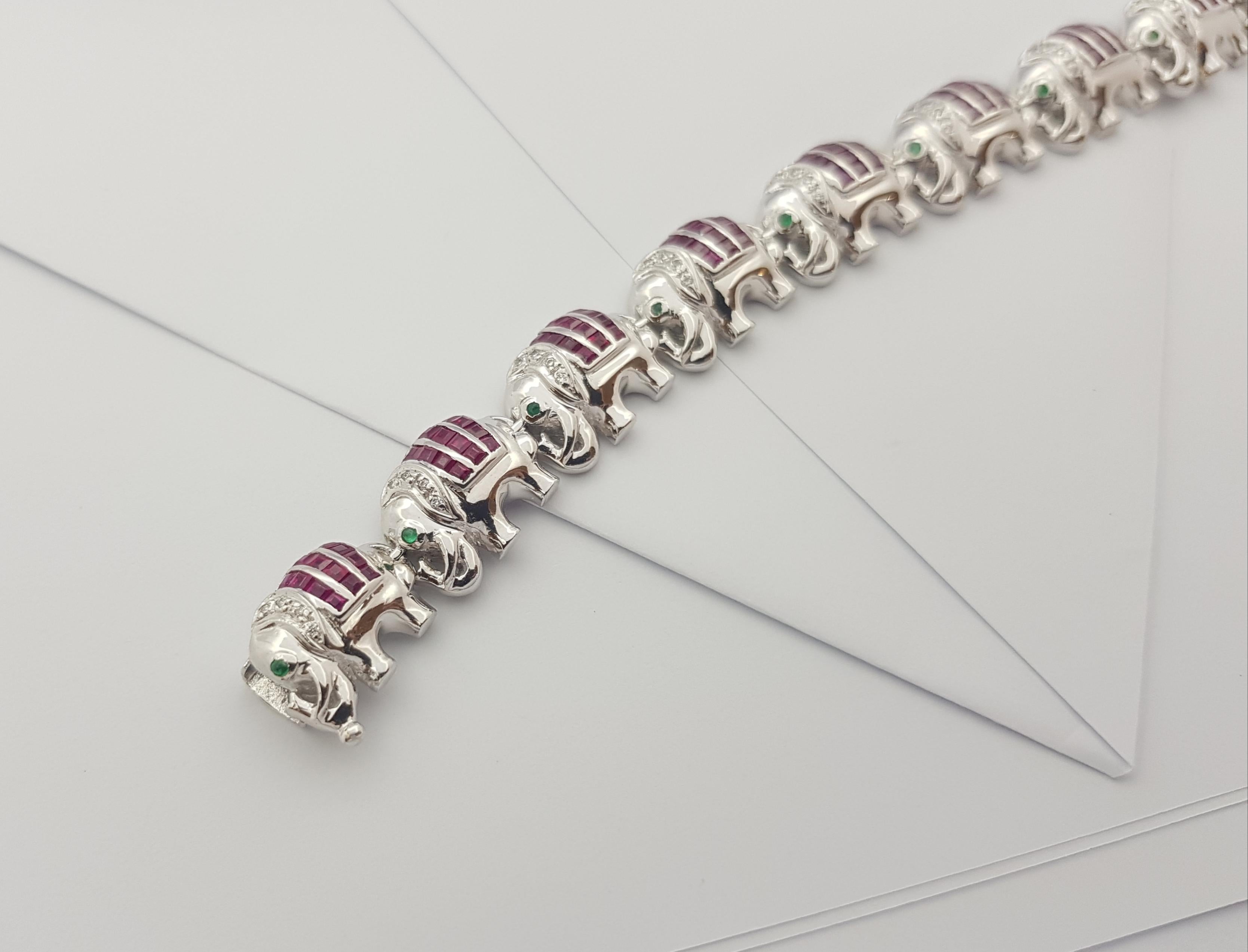 Ruby with Diamond Bracelet Set in 18 Karat White Gold Settings For Sale 3