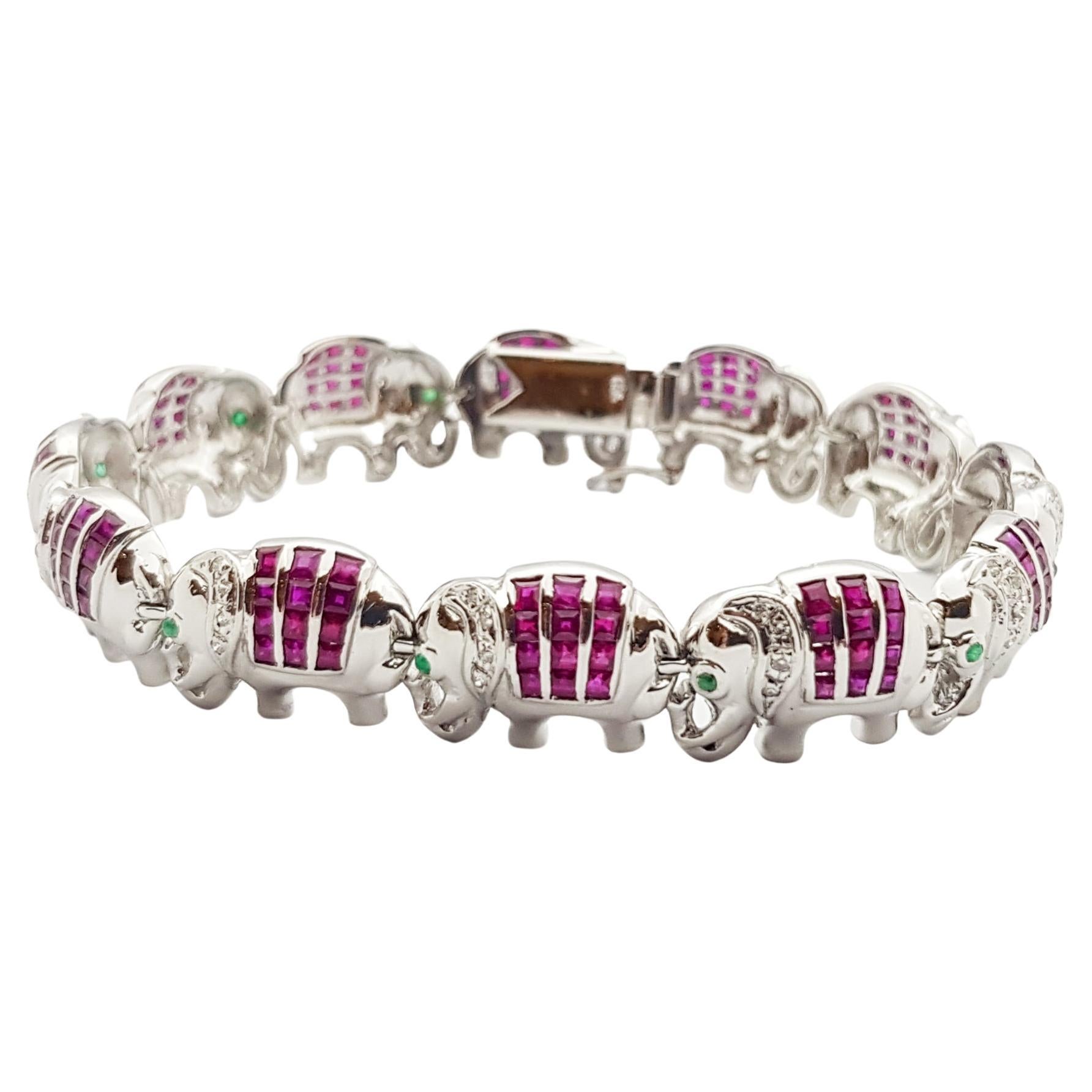 Ruby with Diamond Bracelet Set in 18 Karat White Gold Settings For Sale