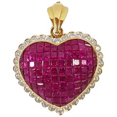 Ruby with Diamond Heart Brooch/Pendant Set in 18 Karat Gold Settings