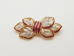 Ruby with Diamond Brooch Set in 18 Karat Gold Settings