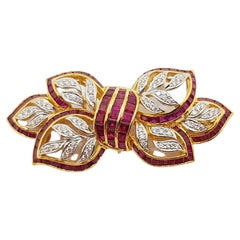 Ruby with Diamond Brooch Set in 18 Karat Gold Settings