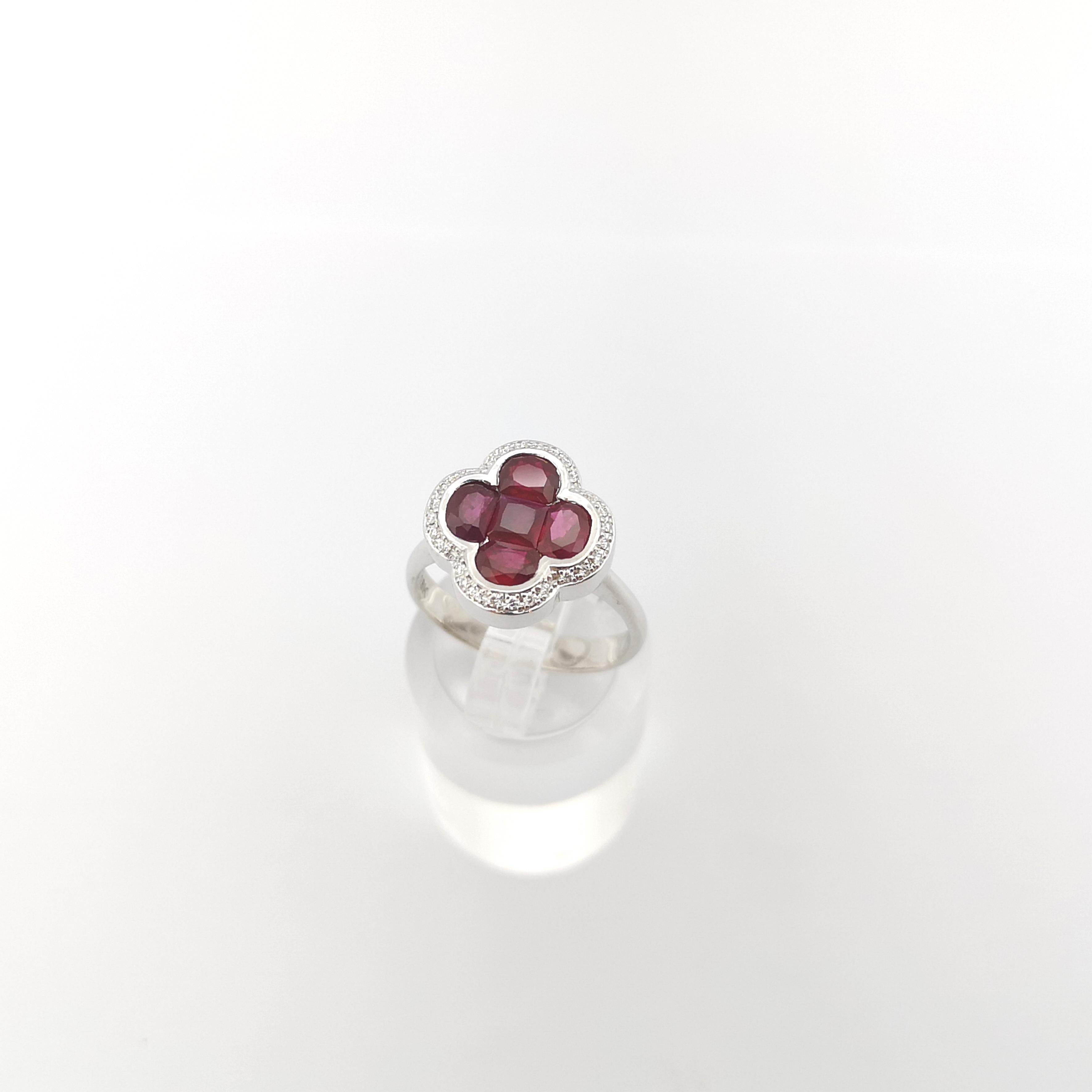 Ruby with Diamond Clover Ring set in 18K White Gold Settings For Sale 5