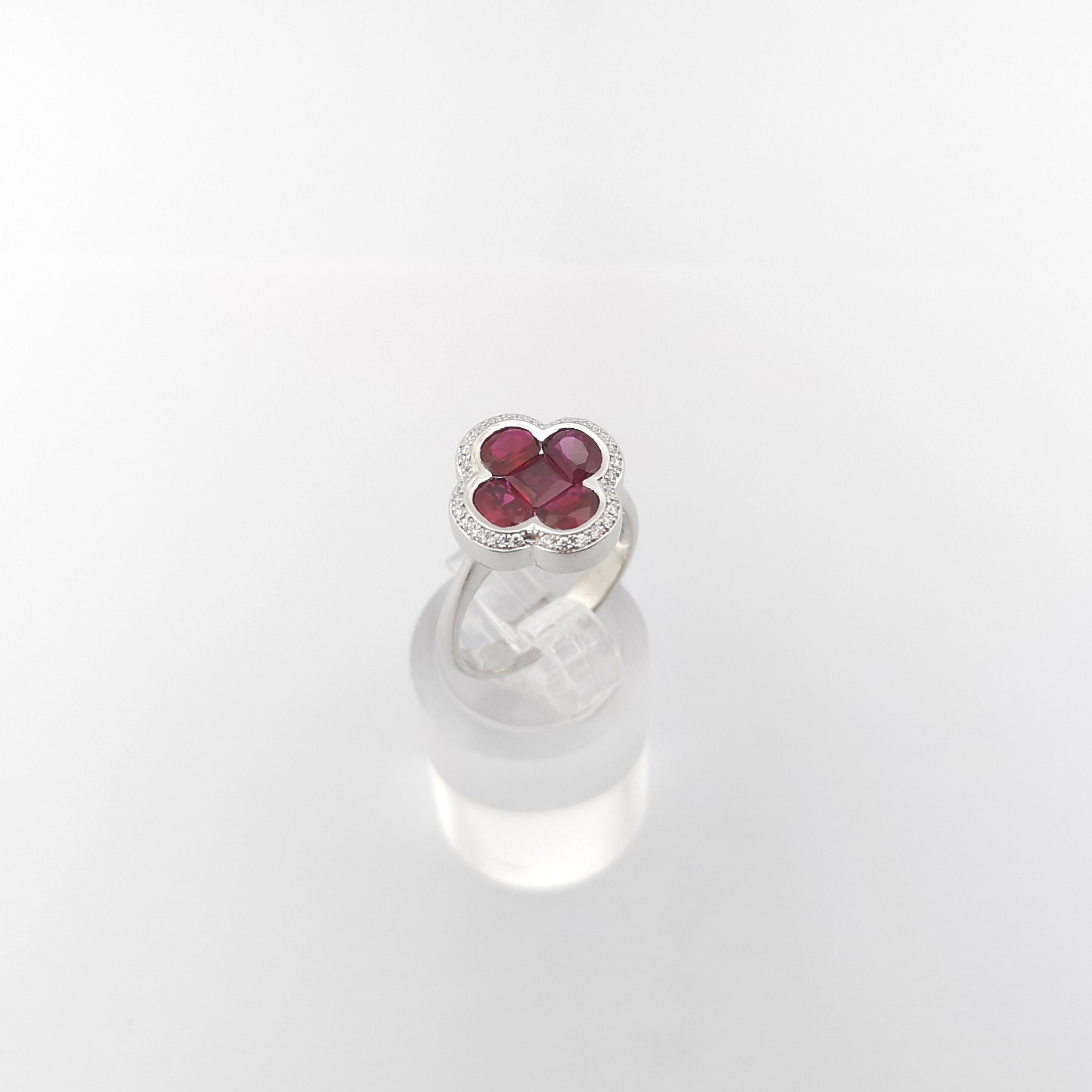Ruby with Diamond Clover Ring set in 18K White Gold Settings For Sale 3