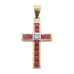 Ruby with Diamond Cross Pendant Set in 18 Karat Gold Settings