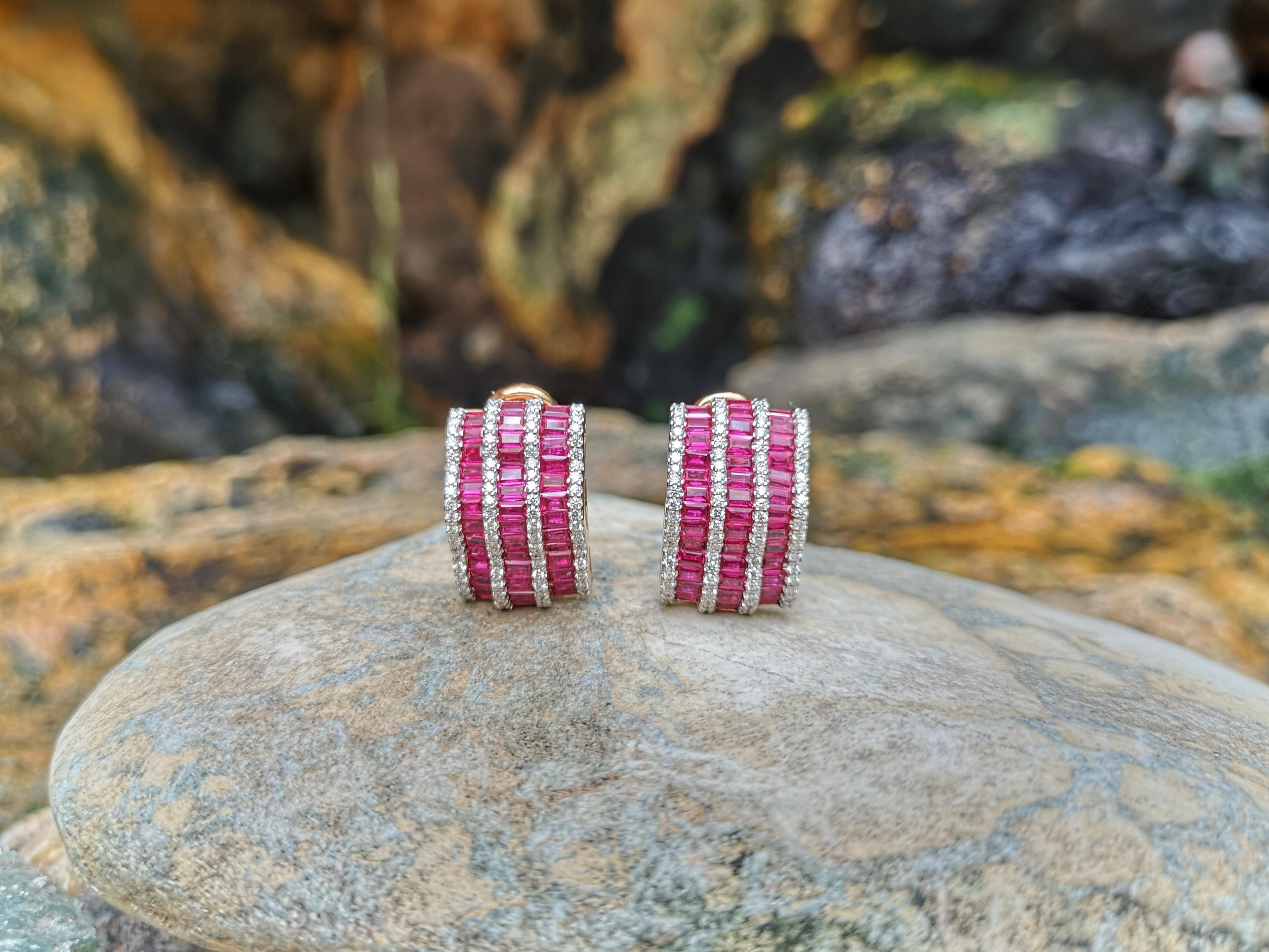 Contemporary Ruby with Diamond Earring set in 18 Karat Rose Gold Settings For Sale