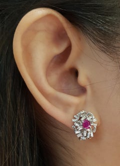 Ruby with Diamond Earrings Set in 14 Karat White Gold Settings