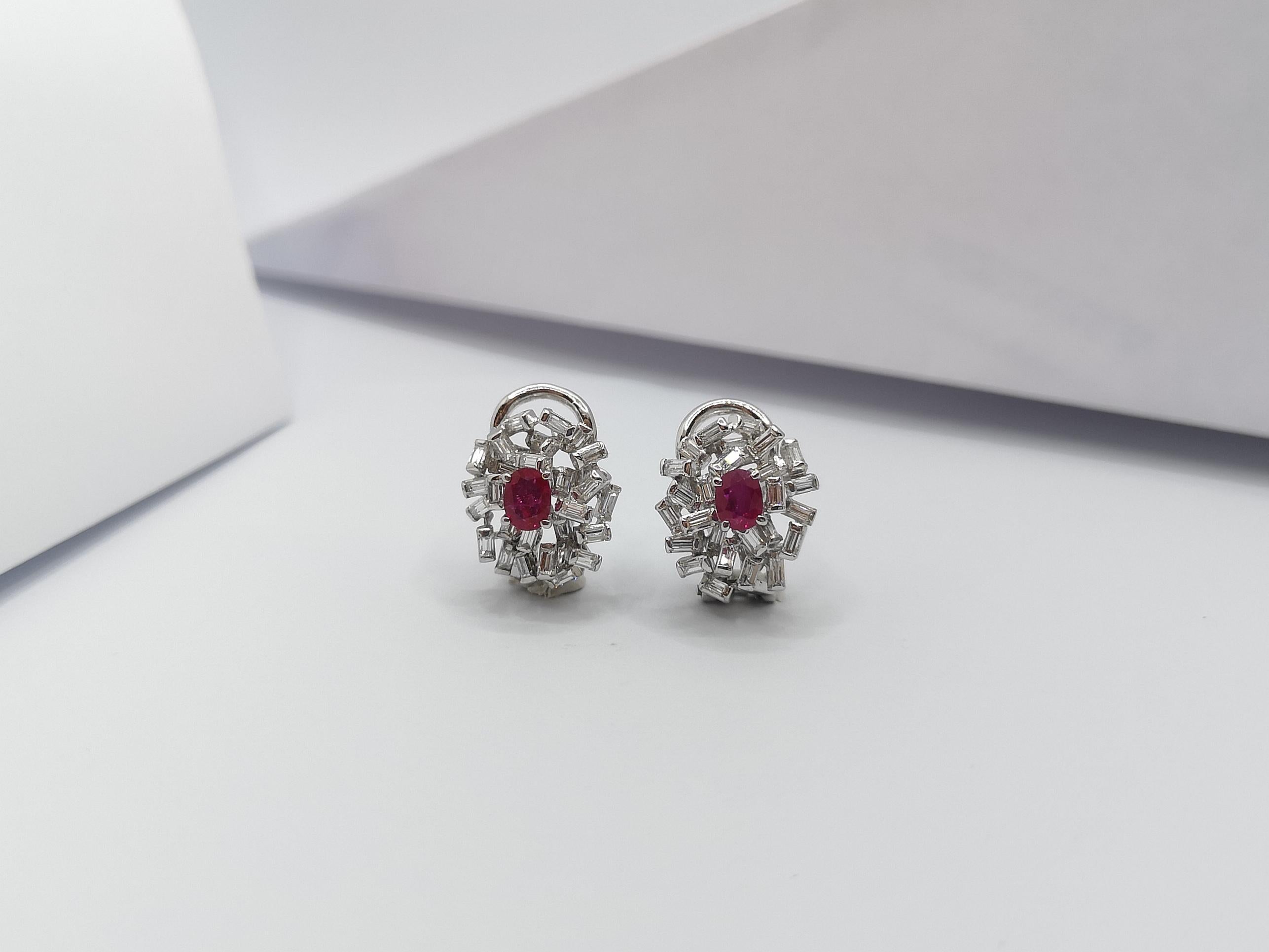 Contemporary Ruby with Diamond Earrings Set in 14 Karat White Gold Settings For Sale