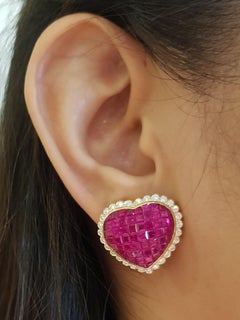 Ruby with Diamond Earrings Set in 18 Karat Gold Setting