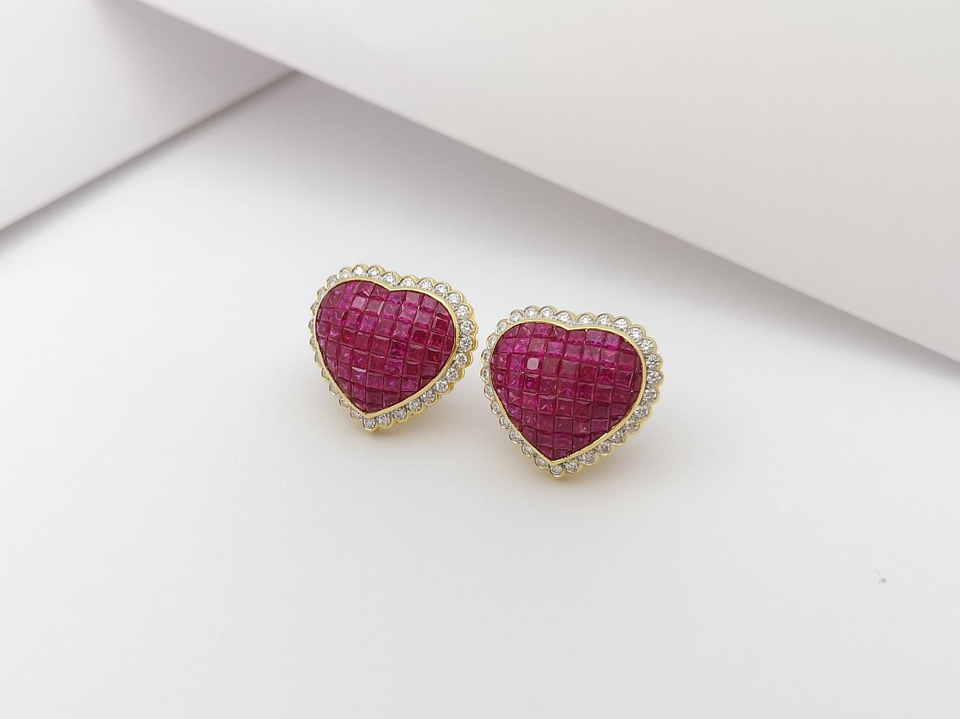 Mixed Cut Ruby with Diamond Earrings Set in 18 Karat Gold Setting For Sale