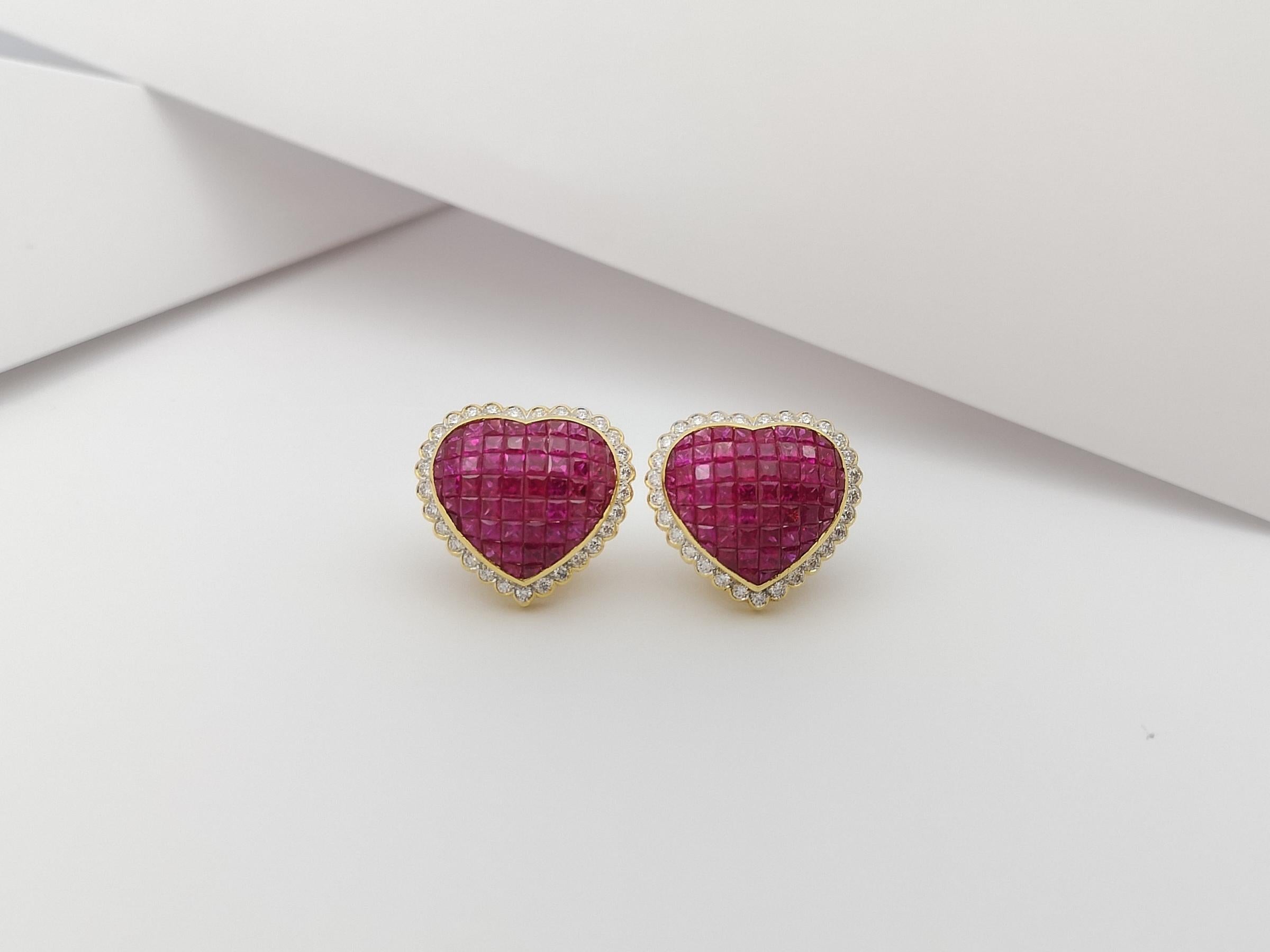 Ruby with Diamond Earrings Set in 18 Karat Gold Setting In New Condition For Sale In Bangkok, TH