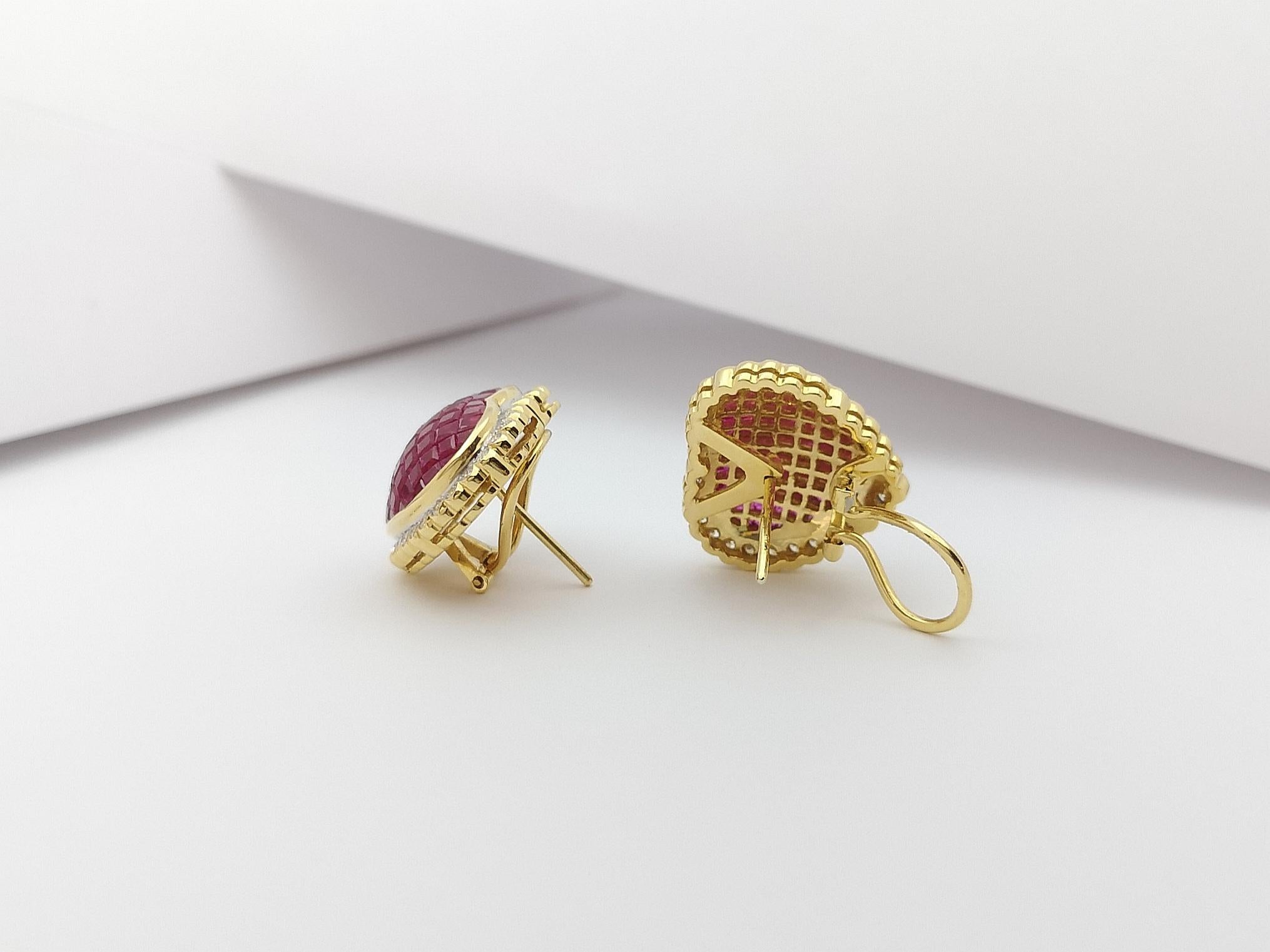 Women's Ruby with Diamond Earrings Set in 18 Karat Gold Setting For Sale