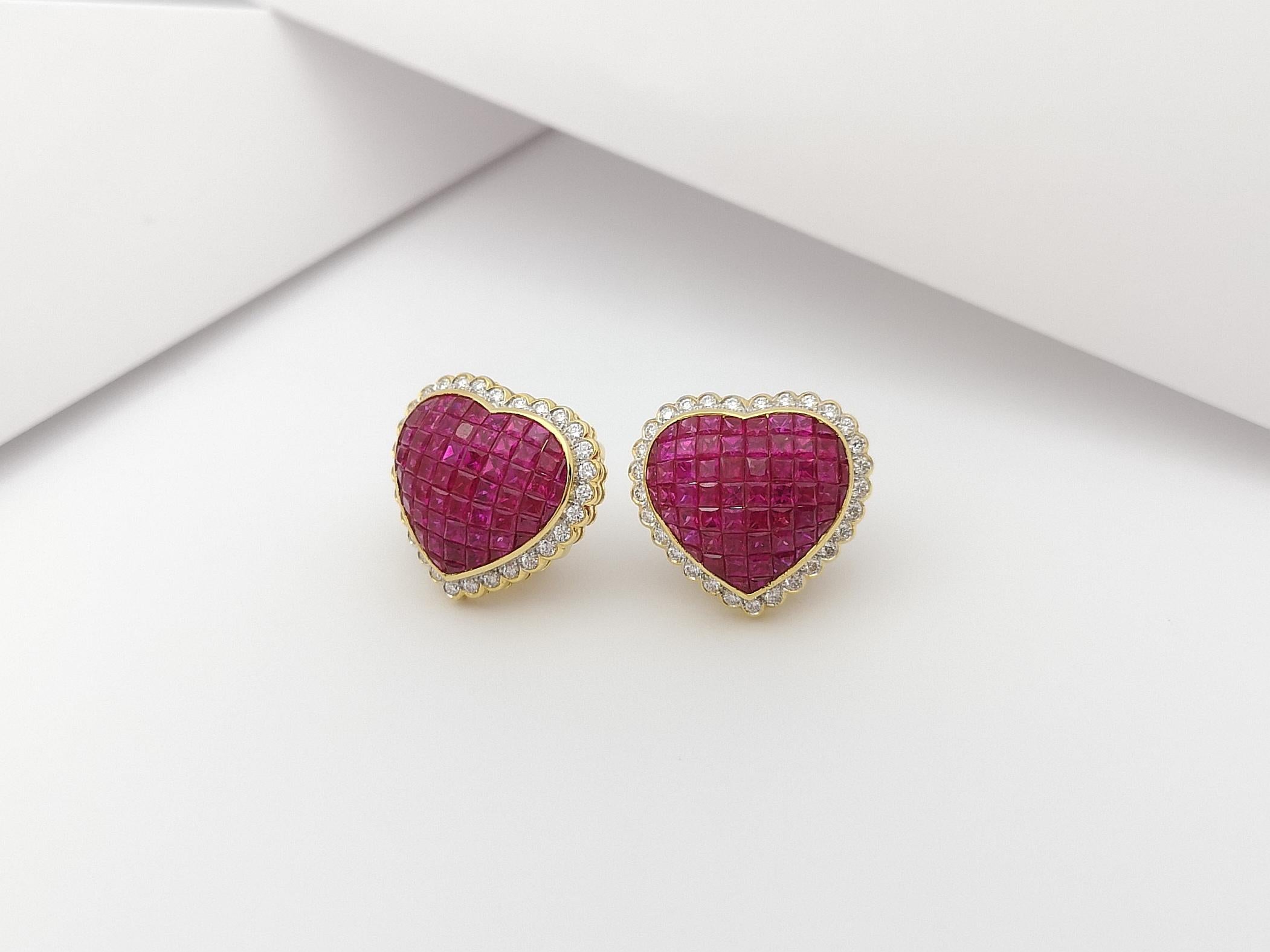 Ruby with Diamond Earrings Set in 18 Karat Gold Setting For Sale 2