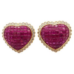 Ruby with Diamond Earrings Set in 18 Karat Gold Setting