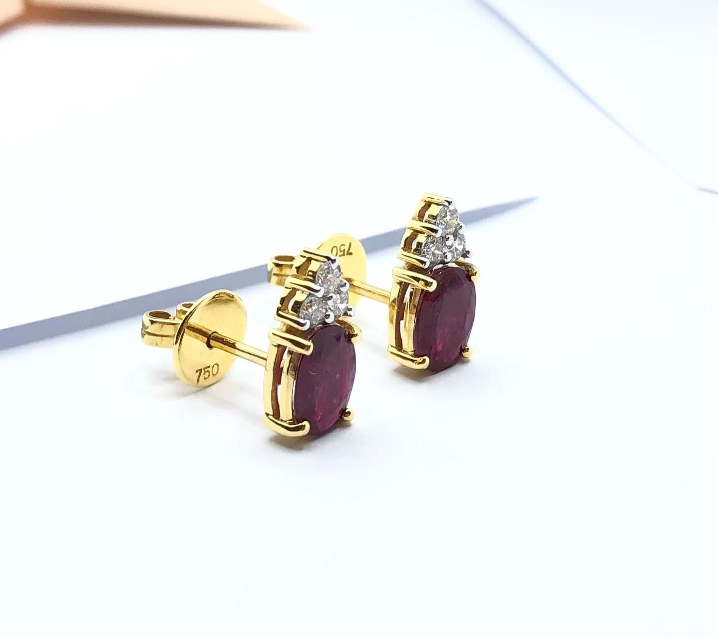 Ruby  with Diamond  Earrings set in 18 Karat Gold Settings For Sale 5