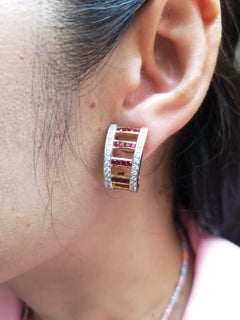 Ruby with Diamond Earrings Set in 18 Karat Gold Settings