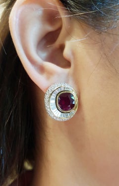 Ruby with Diamond Earrings Set in 18 Karat Gold Settings