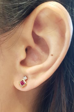 Ruby with Diamond Earrings Set in 18 Karat Gold Settings