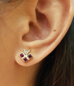 Ruby with Diamond Earrings Set in 18 Karat Gold Settings