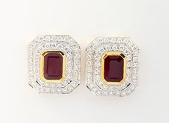Ruby with Diamond Earrings set in 18 Karat Gold Settings