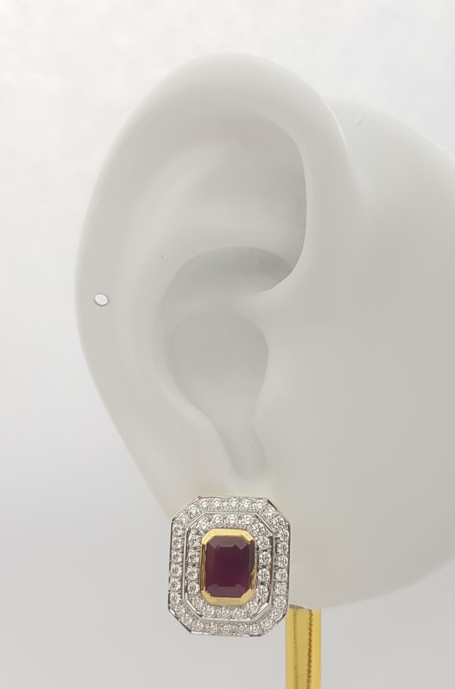 Art Deco Ruby with Diamond Earrings set in 18 Karat Gold Settings For Sale