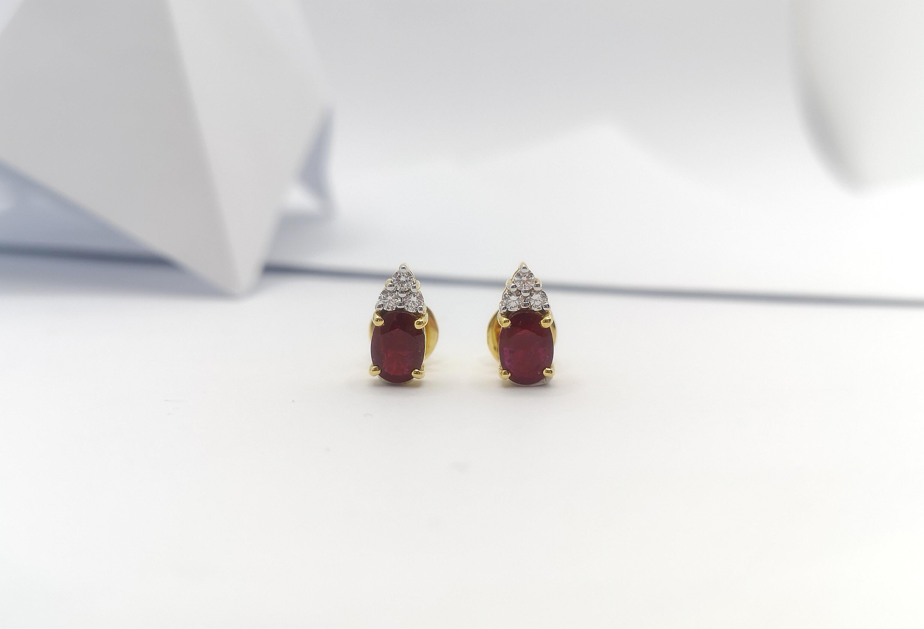 Contemporary Ruby with Diamond Earrings Set in 18 Karat Gold Settings For Sale
