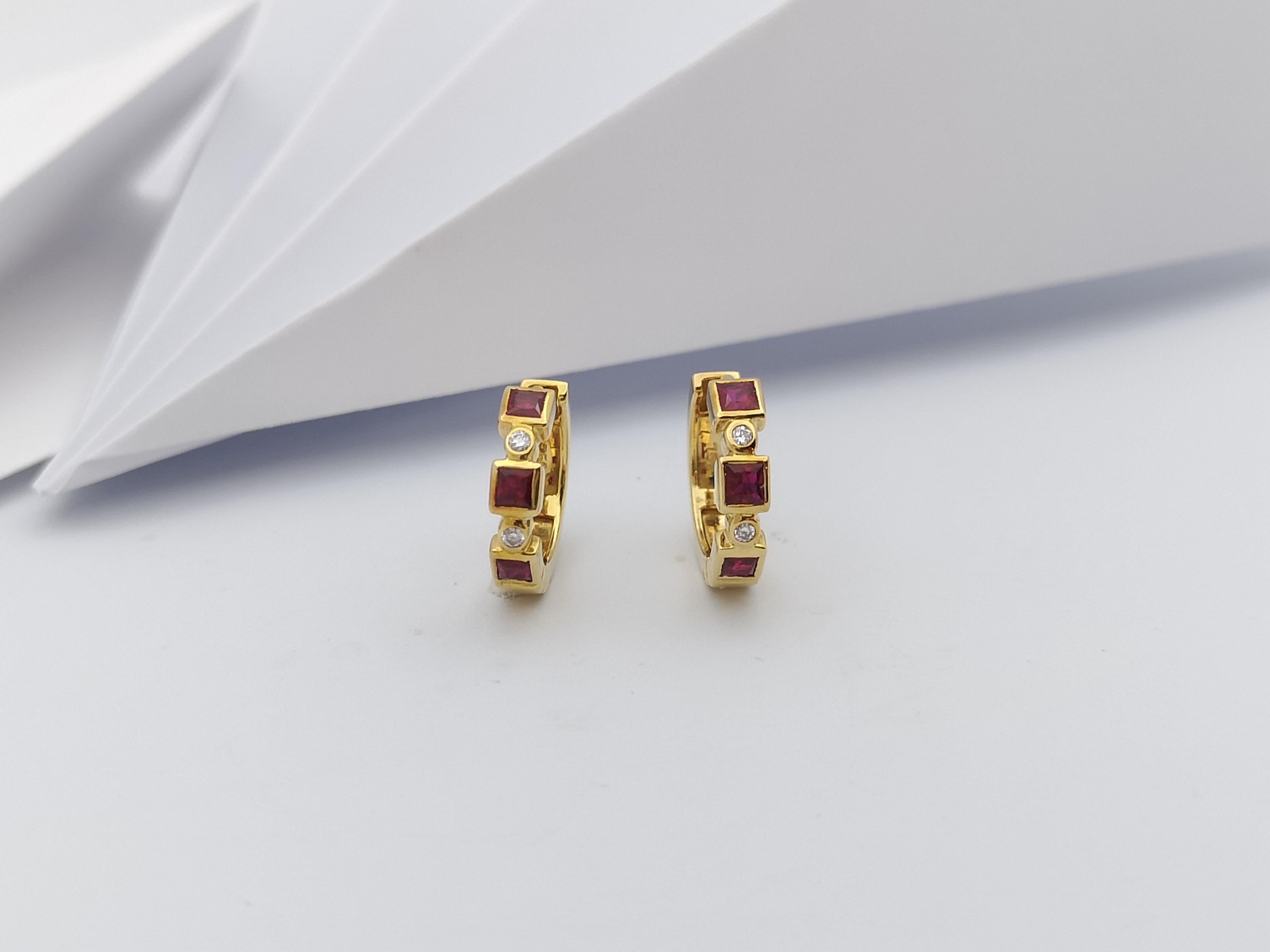 Contemporary Ruby with Diamond Earrings Set in 18 Karat Gold Settings For Sale