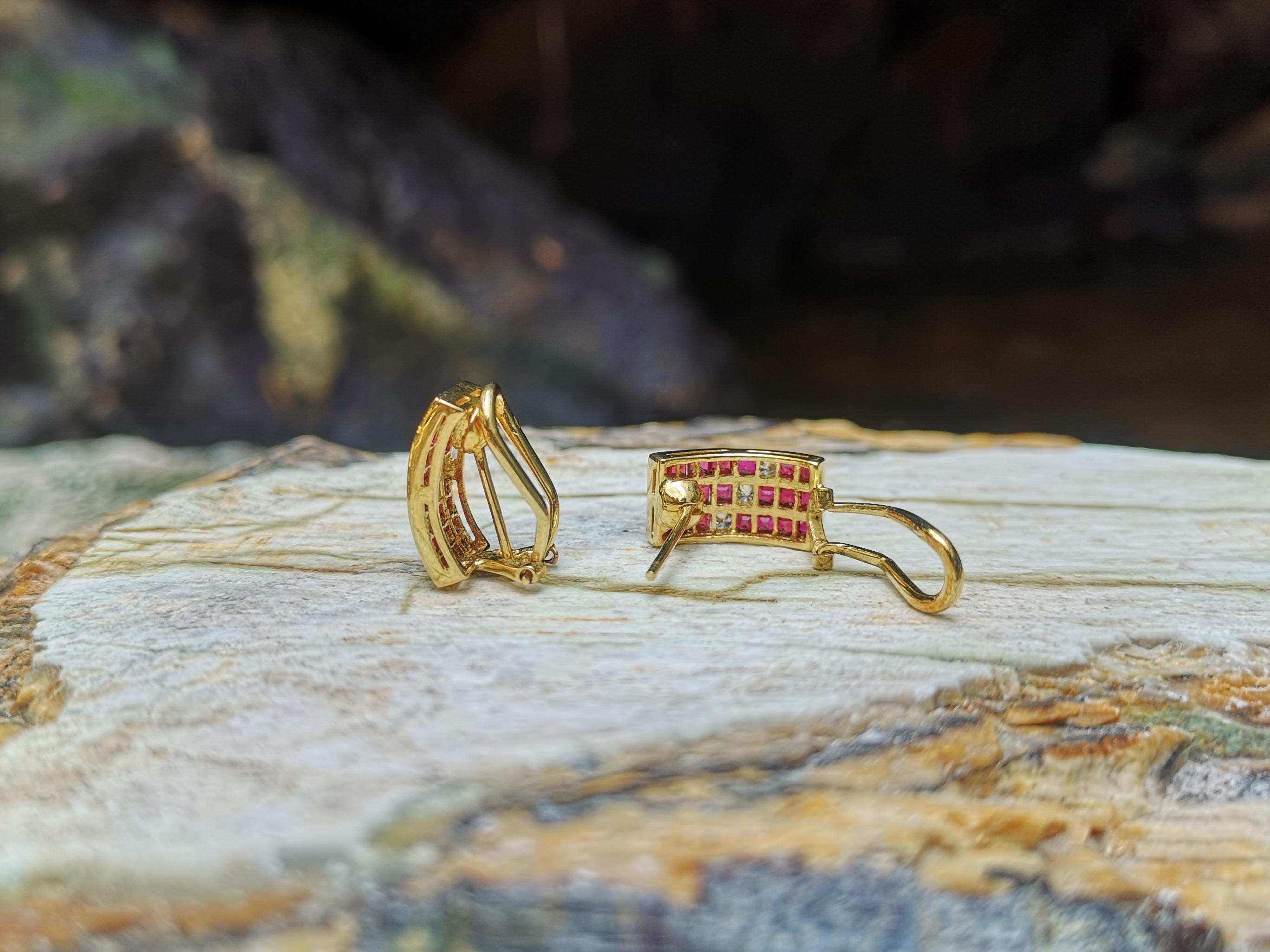 Ruby with Diamond Earrings Set in 18 Karat Gold Settings In New Condition For Sale In Bangkok, TH