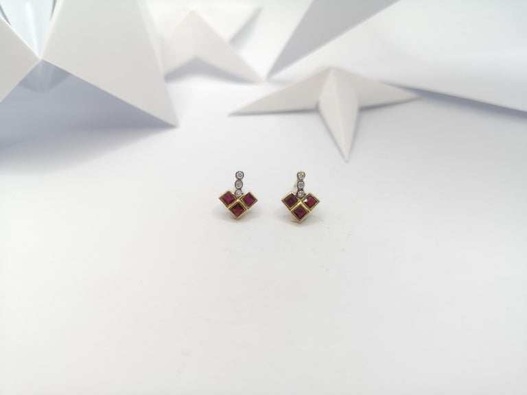 Ruby with Diamond Earrings Set in 18 Karat Gold Settings For Sale at ...