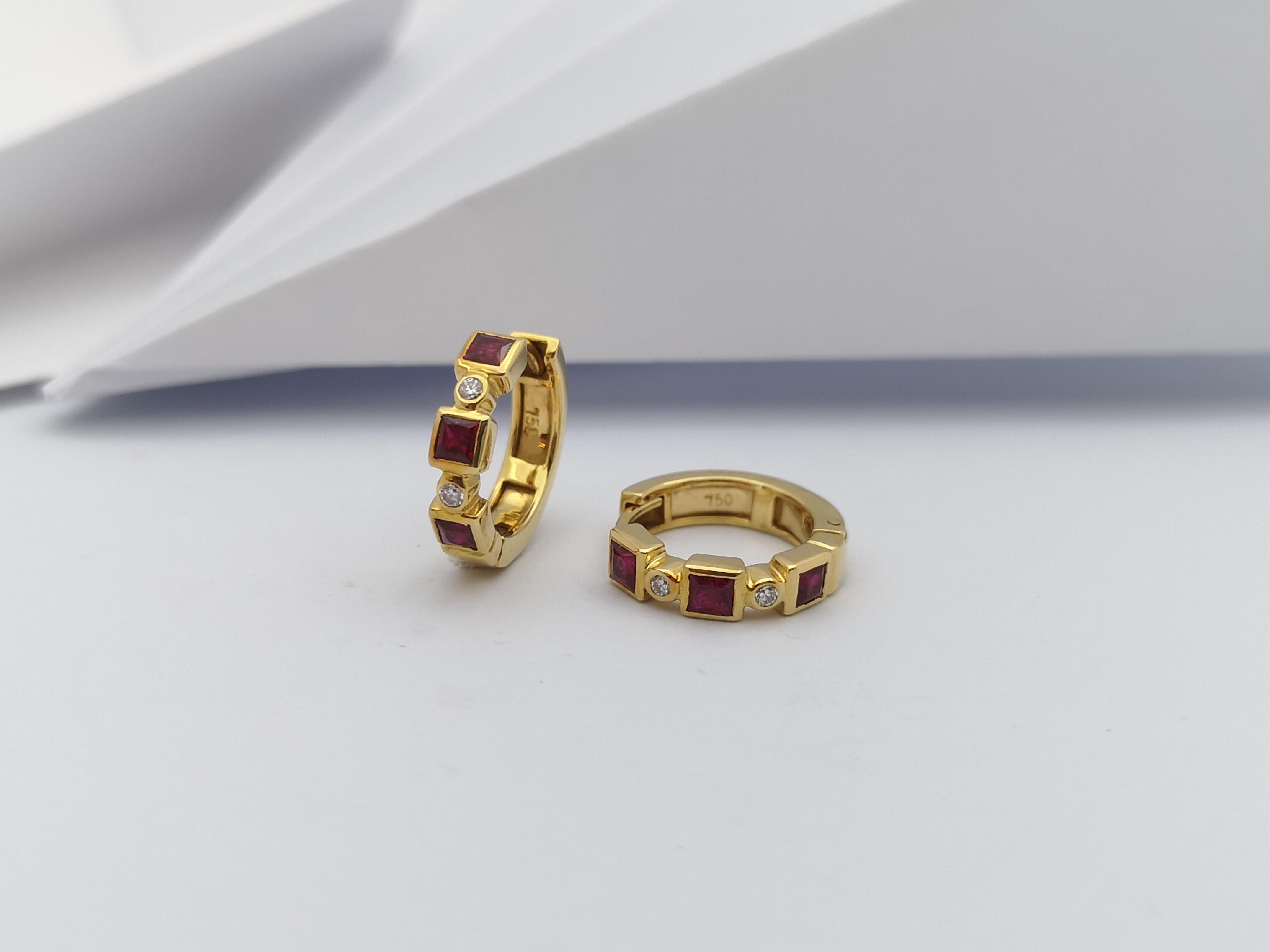 Mixed Cut Ruby with Diamond Earrings Set in 18 Karat Gold Settings For Sale