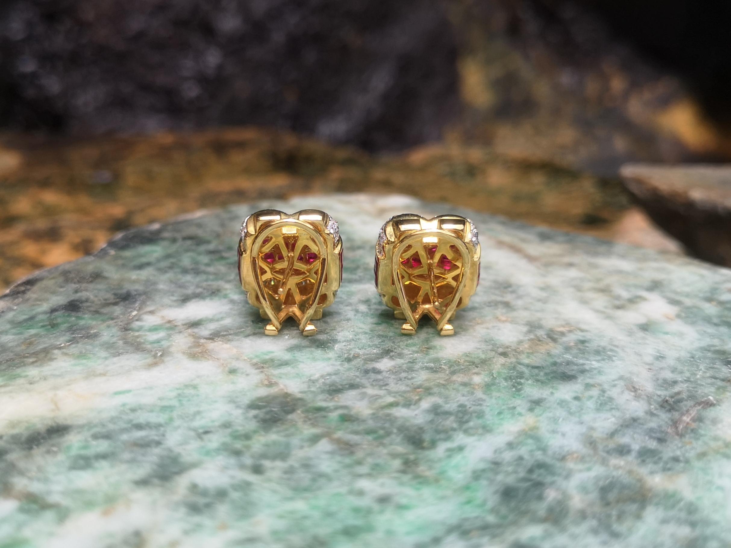 De las mujeres Pendientes de rubí con diamantes engastados en oro de 18 quilates en venta