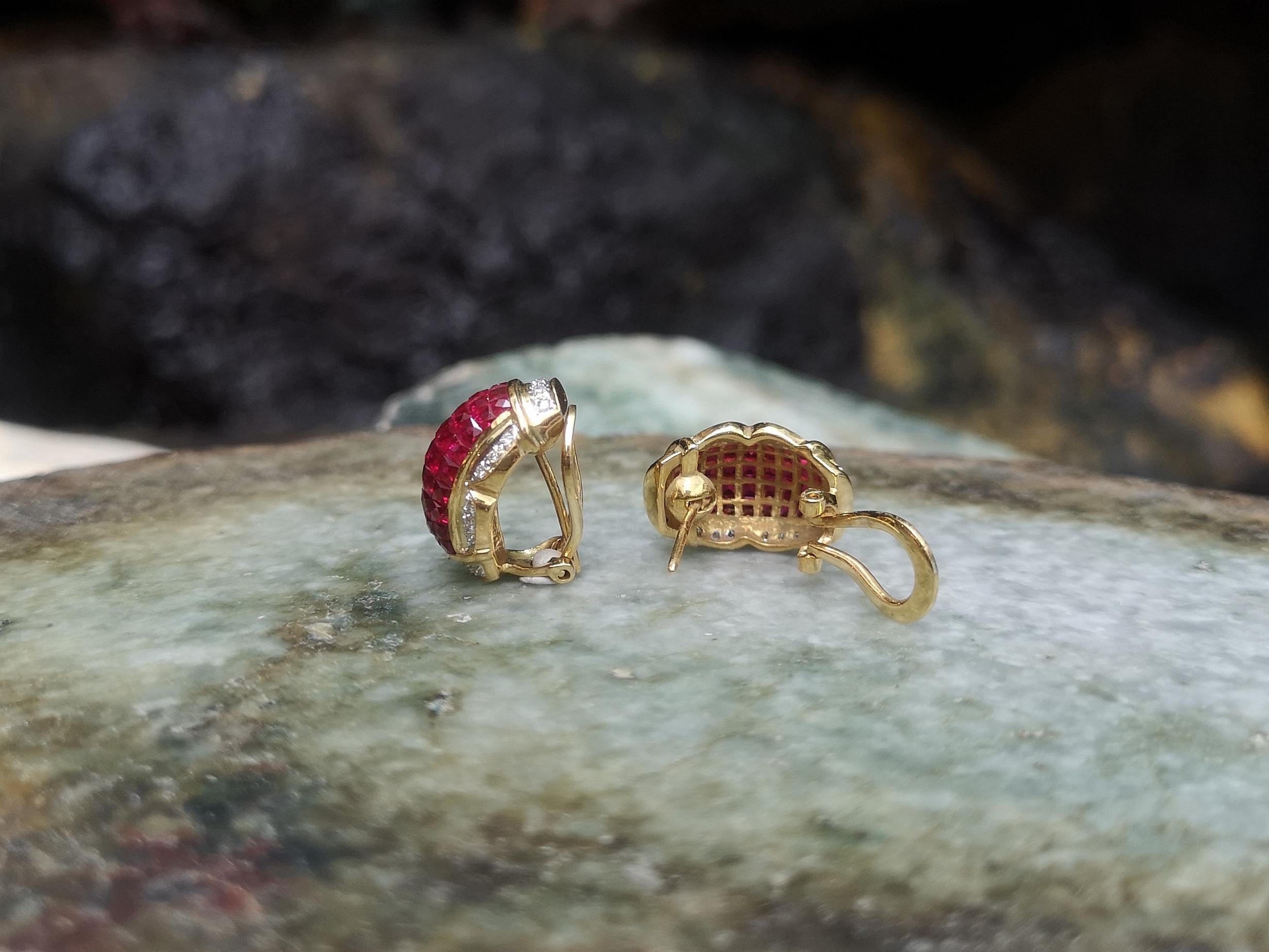 Ruby  with Diamond Earrings set in 18 Karat Gold Settings For Sale 1
