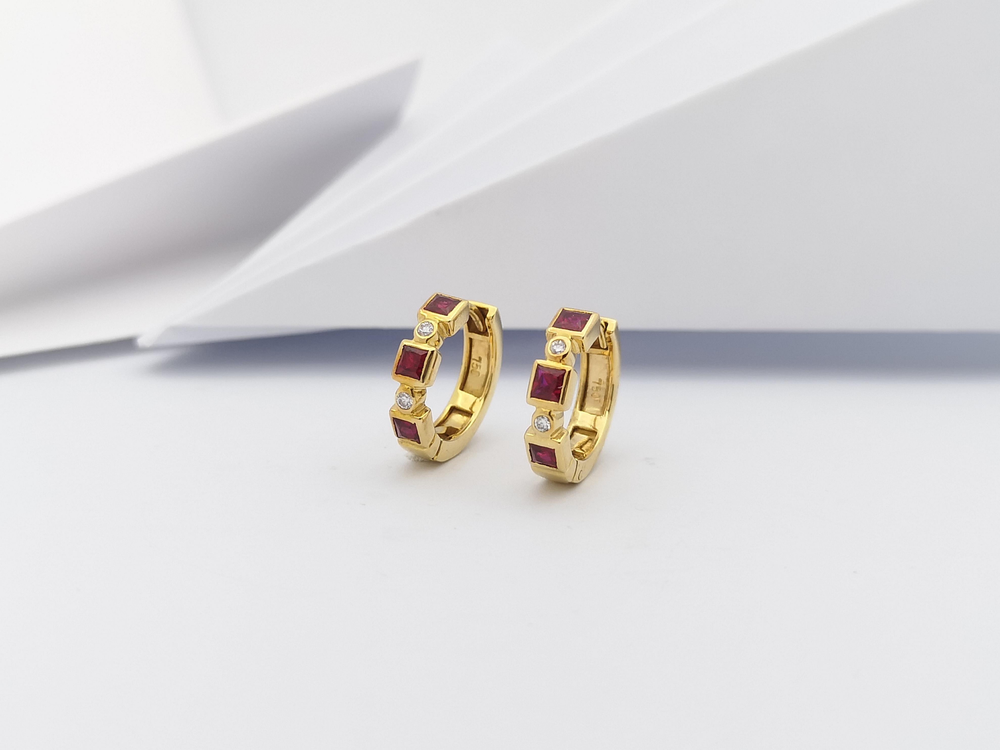 Ruby with Diamond Earrings Set in 18 Karat Gold Settings In New Condition For Sale In Bangkok, TH