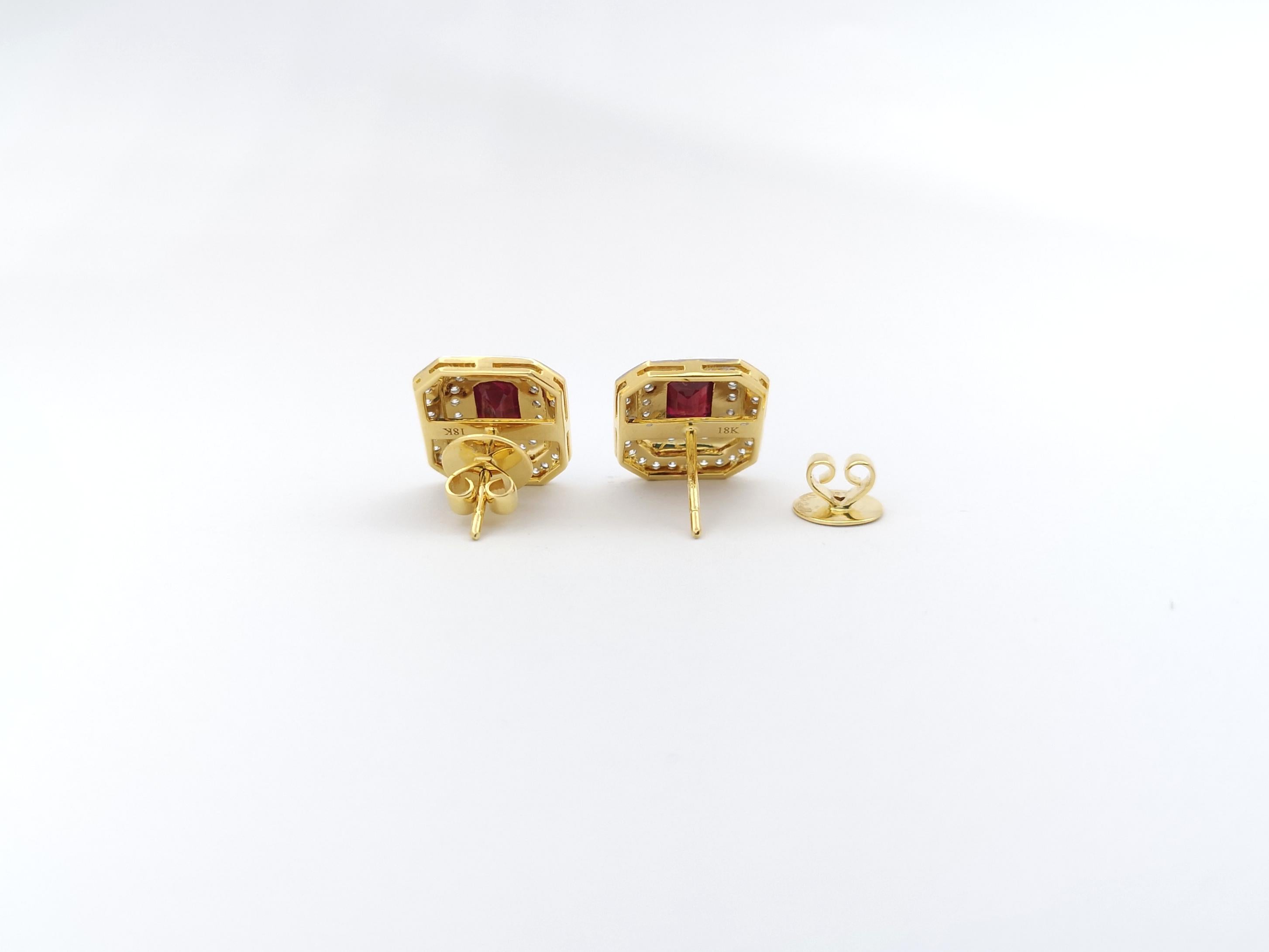 Ruby with Diamond Earrings set in 18 Karat Gold Settings For Sale 1