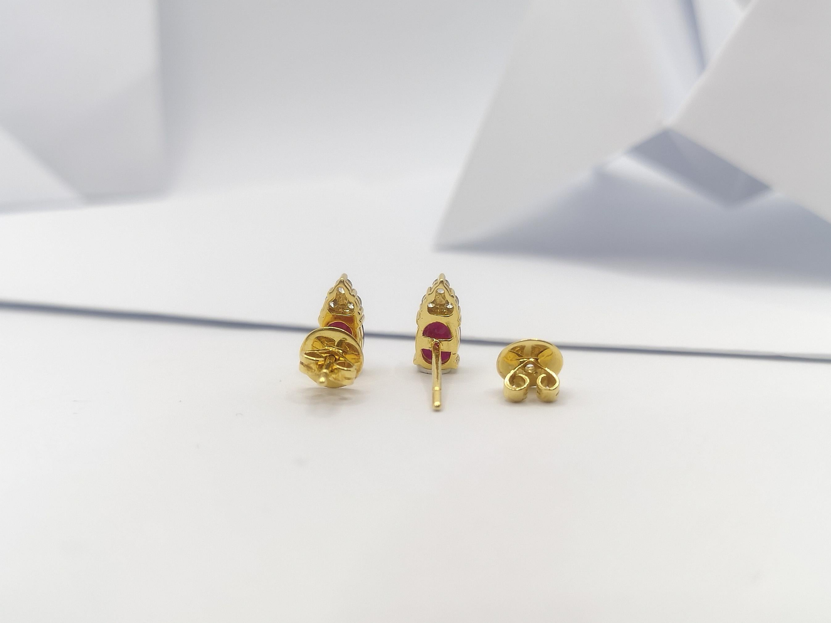 Ruby with Diamond Earrings Set in 18 Karat Gold Settings For Sale 1