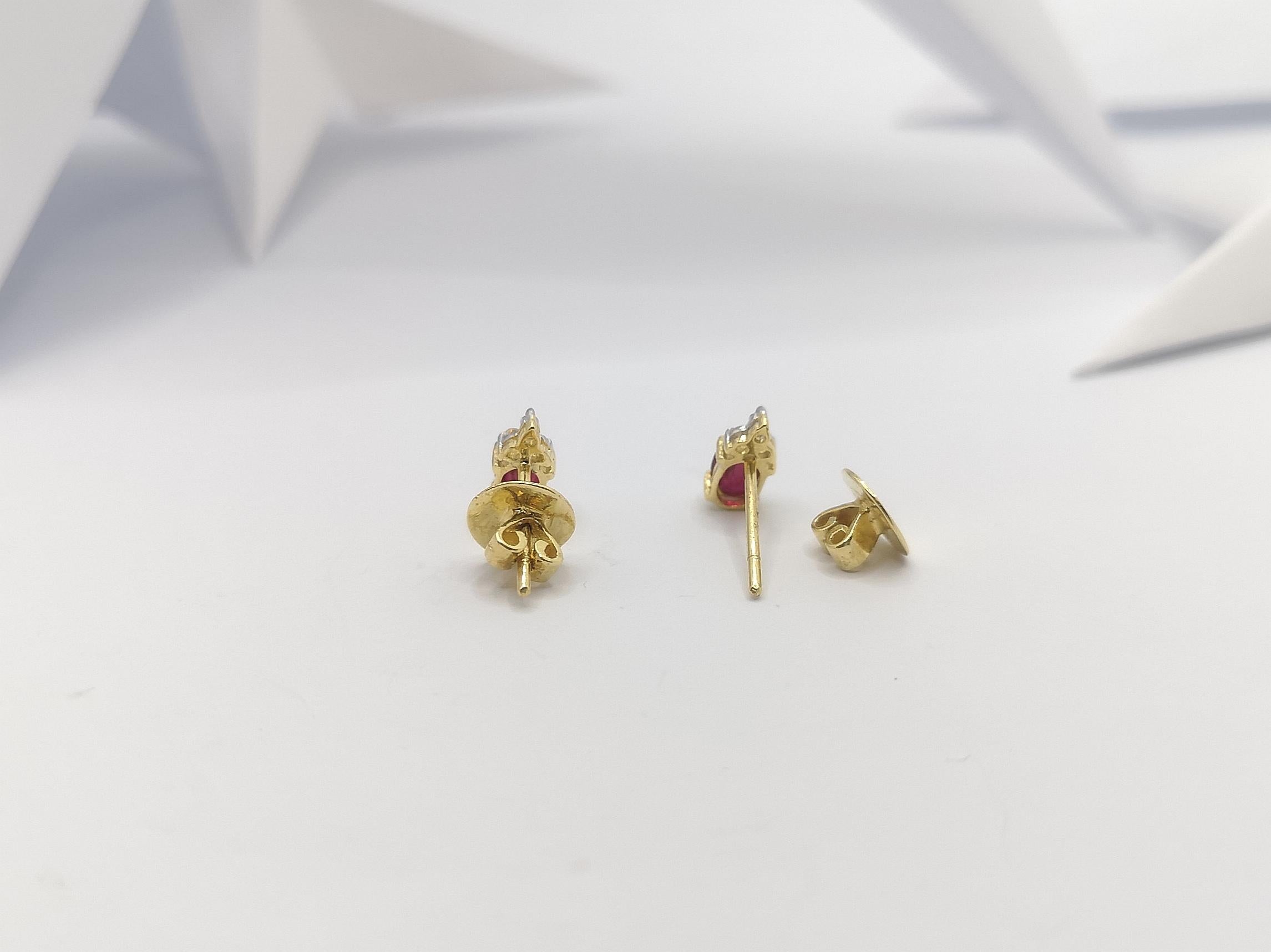 Ruby with Diamond  Earrings set in 18 Karat Gold Settings For Sale 2