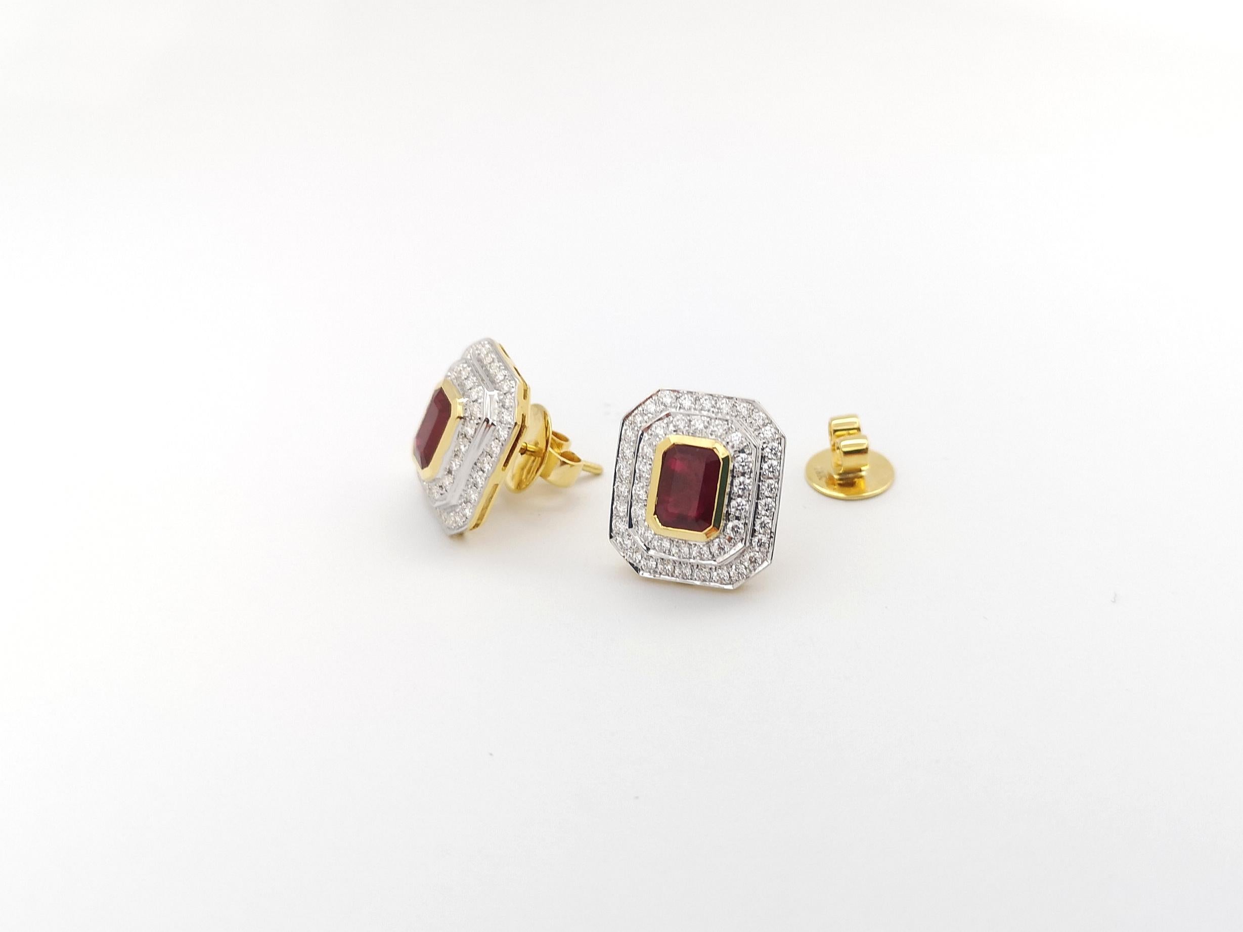 Ruby with Diamond Earrings set in 18 Karat Gold Settings For Sale 2