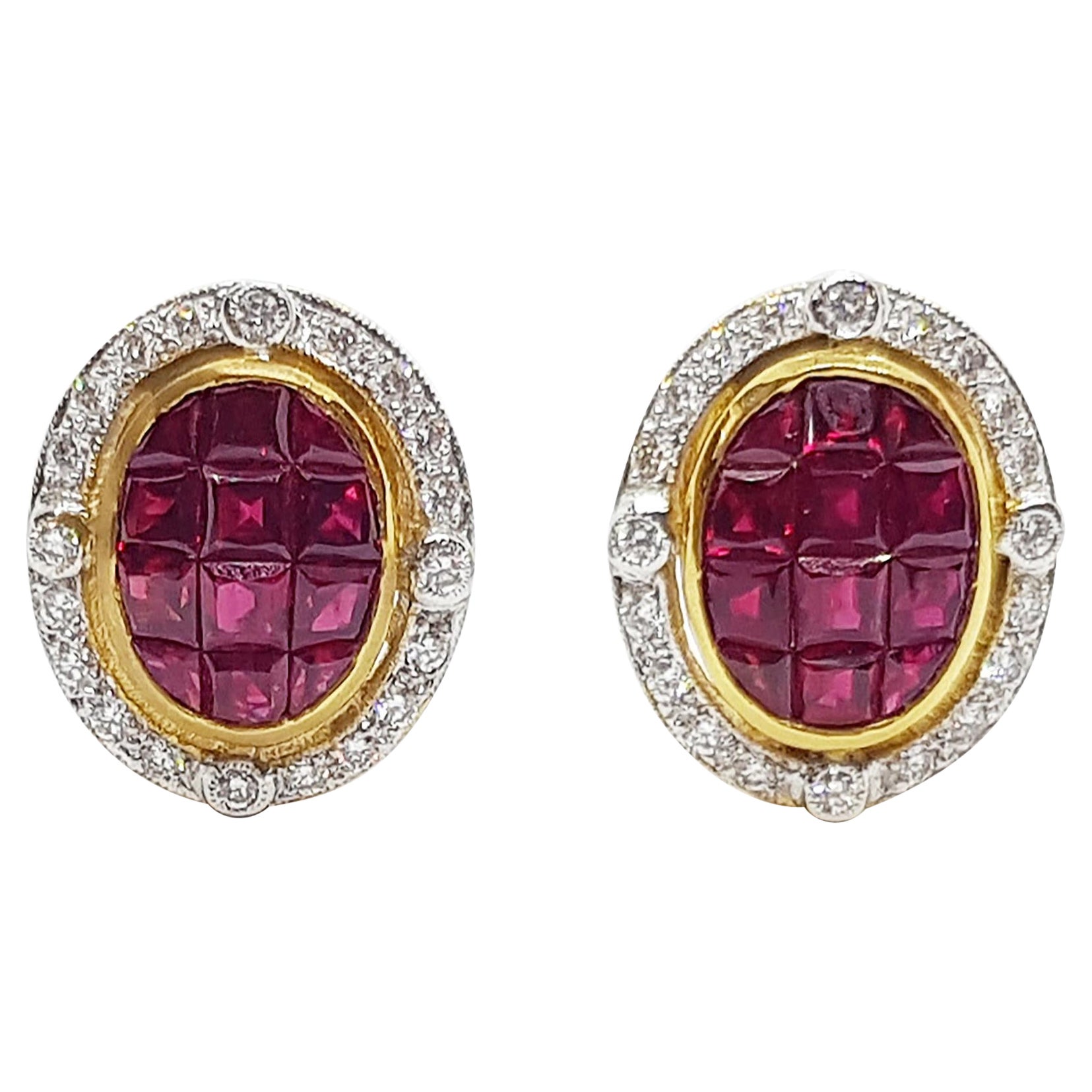 Ohrringe mit Rubin und Diamanten in 18 Karat Gold gefasst