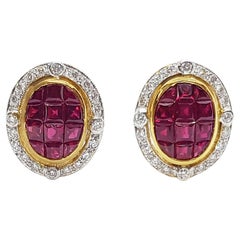 Ohrringe mit Rubin und Diamanten in 18 Karat Gold gefasst