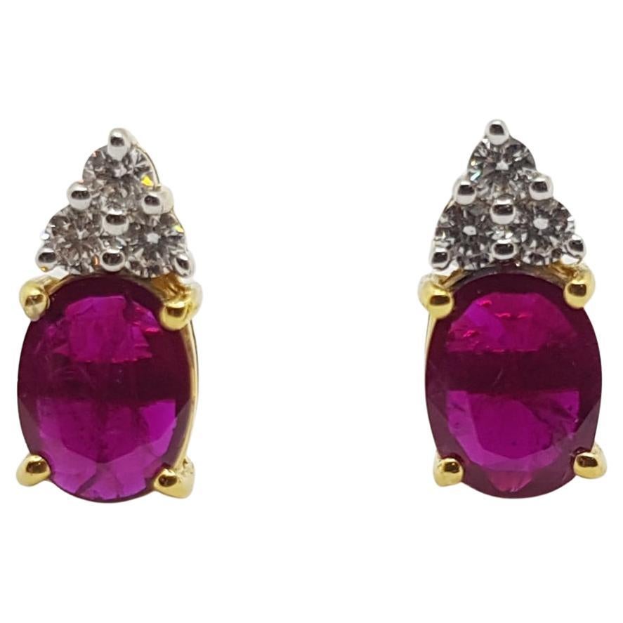 Ruby  with Diamond  Earrings set in 18 Karat Gold Settings For Sale