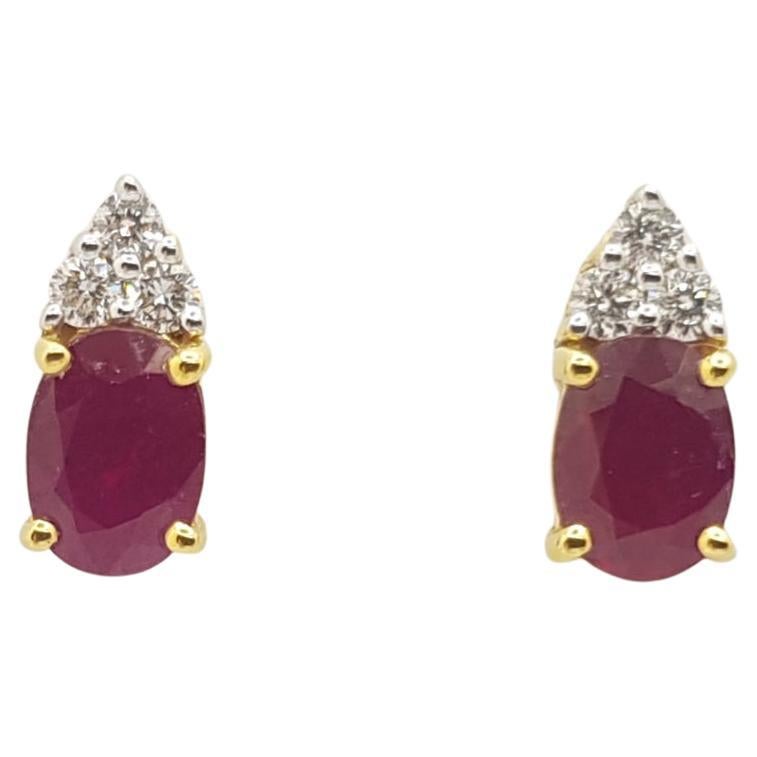 Ruby with Diamond  Earrings set in 18 Karat Gold Settings For Sale