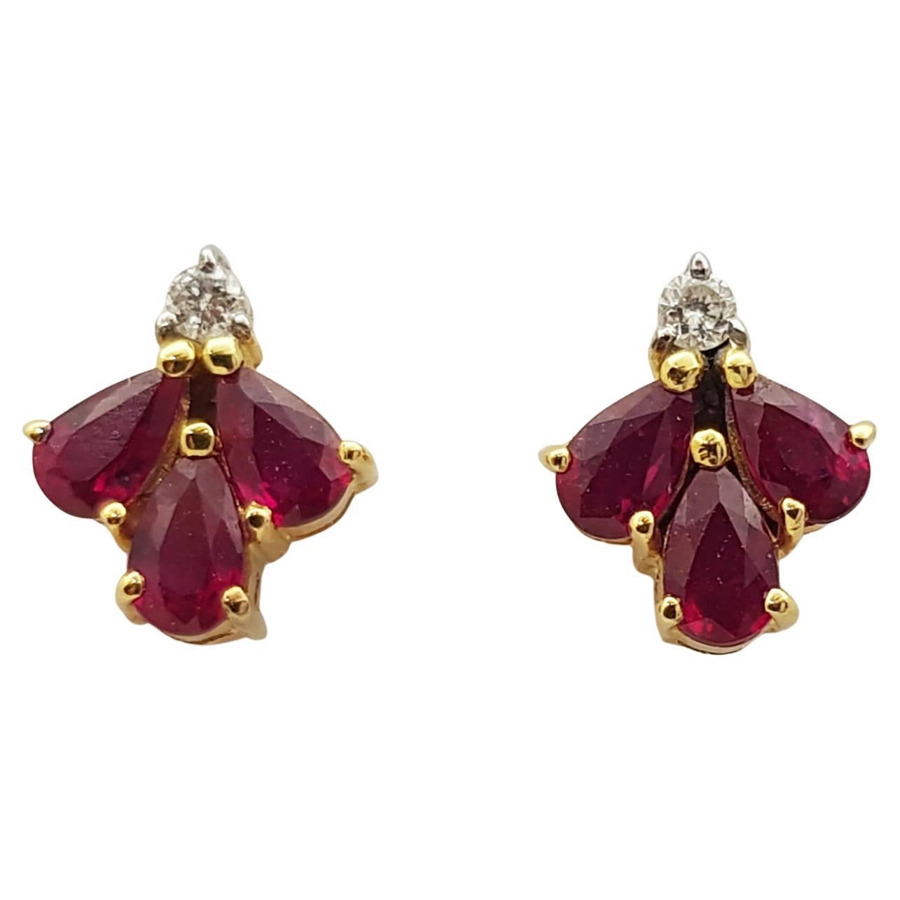 Ruby with Diamond Earrings Set in 18 Karat Gold Settings For Sale