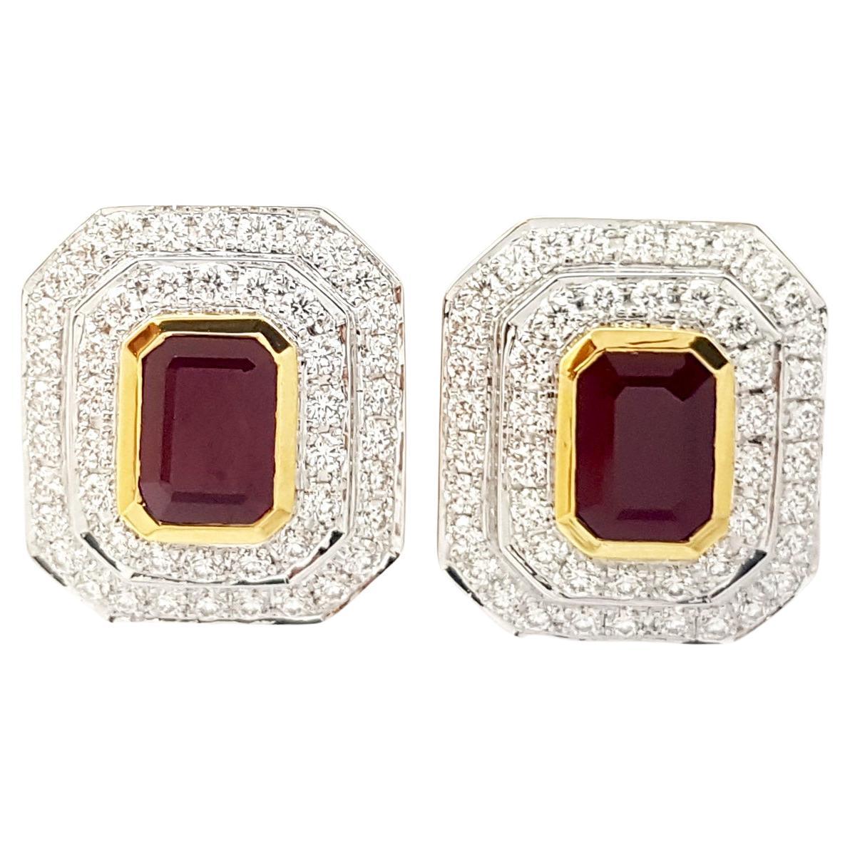 Ruby with Diamond Earrings set in 18 Karat Gold Settings For Sale