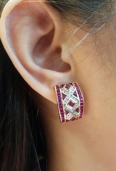 Ruby with Diamond Earrings Set in 18 Karat Rose Gold Settings
