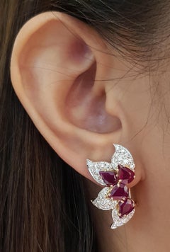 Ruby with Diamond Earrings Set in 18 Karat Rose Gold Settings