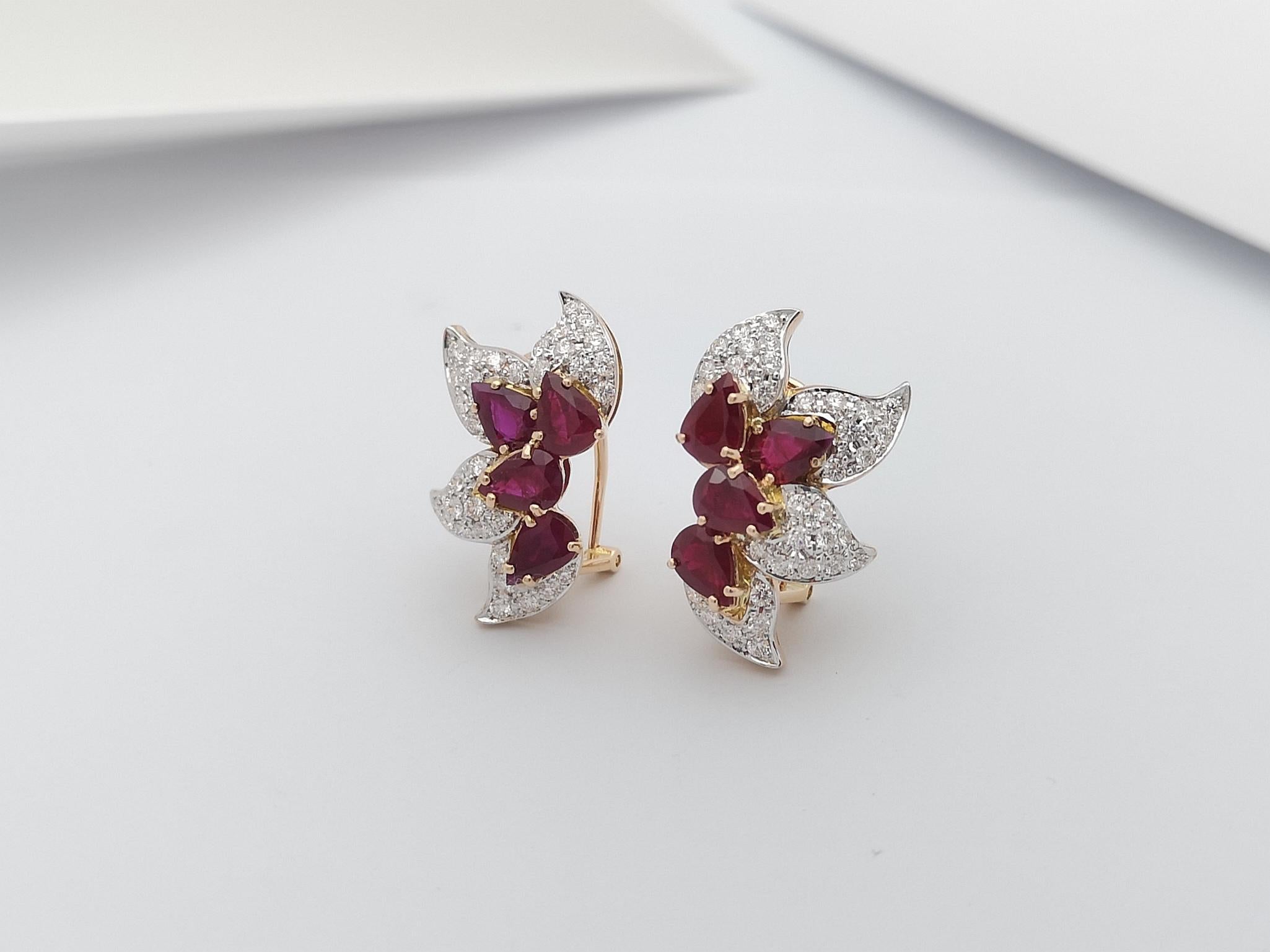 Pear Cut Ruby with Diamond Earrings Set in 18 Karat Rose Gold Settings For Sale