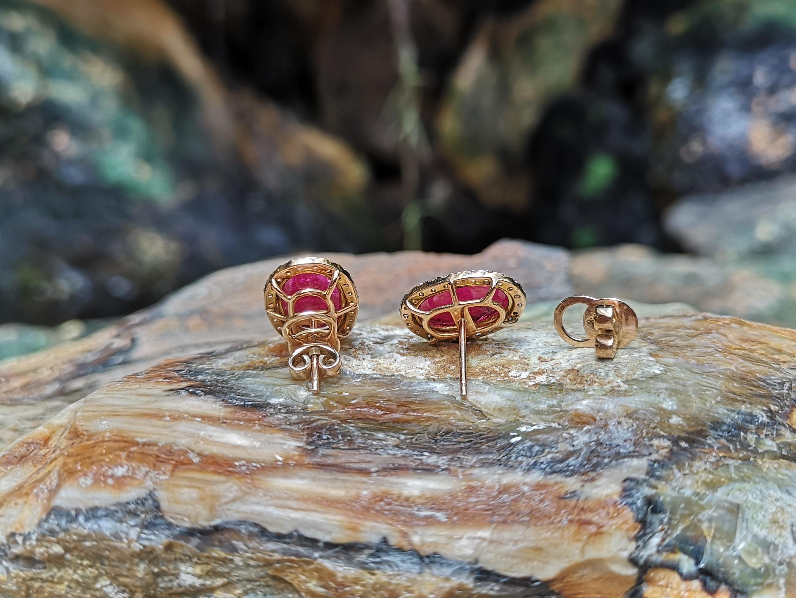 Ruby with Diamond Earrings Set in 18 Karat Rose Gold Settings For Sale 1