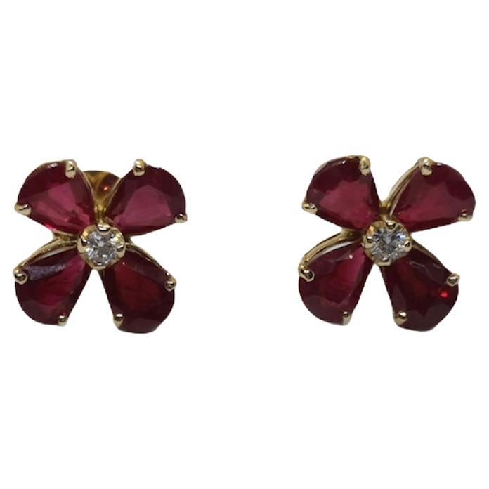 Ruby with Diamond Earrings set in 18 Karat Rose Gold Settings